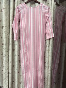 Pink &amp; White Striped Kurti with Embroidery
