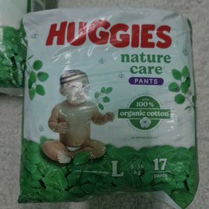 Huggies Nature Care Pants L, 2 packs, 17 in each.