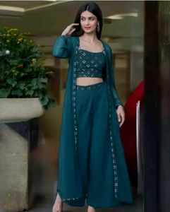 Teal Embellished Palazzo Set