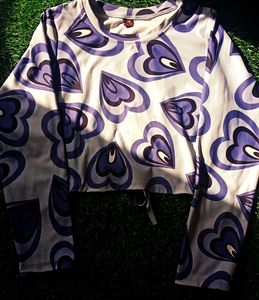 Purple Hearts Full Sleeve Crop Top