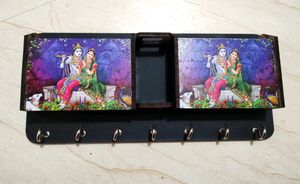 Wooden Key Holder With 2 Boxes