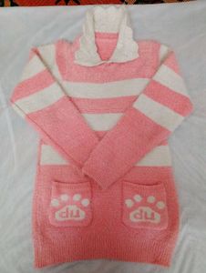 Pink Striped Korean Sweater Dress