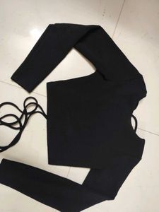 Black Cut out Long Sleeve Crop Top