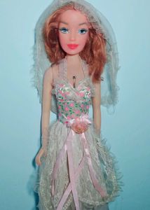 Beautiful Barbie Doll In White Dress