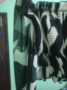 Off Shoulder Elastane Top With Net Puffed Sleeves