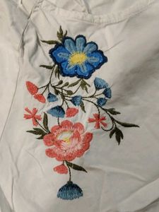 Floral Embroidered White Top