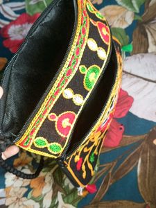 Embroidered Handbag with Beaded Strap