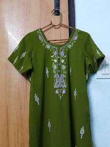 Elegant Olive Green Kurtaset with dupatta and pant