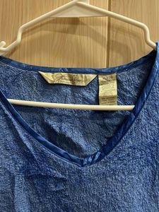 Blue Terry Cloth Long Sleeve Top