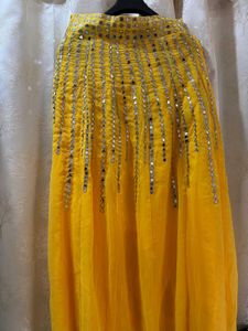 Mirror Work Yellow Lehenga With Blue Choli