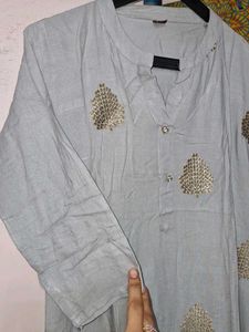 Grey Kurti With Golden Patchwork