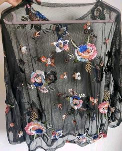 Floral Embroidered Mesh Top