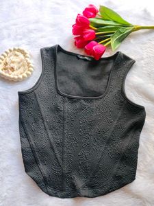 Elegant Black Floral Corset Top