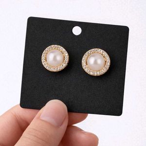 Pearl Stud Earrings with Zircon Detail