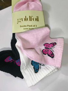 Butterfly Ankle Socks - Pack of 3 M 18 cm