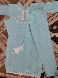 Trendy Women Embroidered Kurti, Pant &amp; Dupatta Set