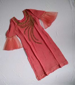 Peach Embroidered Kurta Set