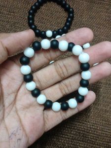 Black &amp; White Beaded Bracelets (Set of 3)combo