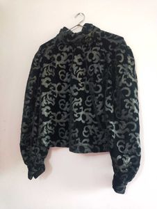 ZARA Black Faux Leather Velvet Top