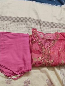 Pink Floral Embroidered Kurta Set