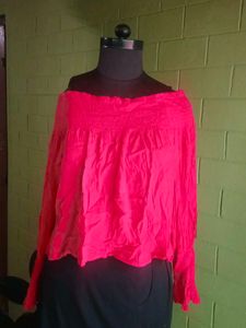 Forever 21 Hot Red Off-the-Shoulder Ruffle Blouse
