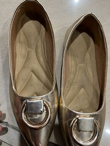 Gold Pointed Toe Ballerinas