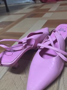 Pink Tie Up Kitten Heels