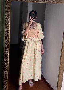 Yellow Embroidered Square neck Maxi Dress