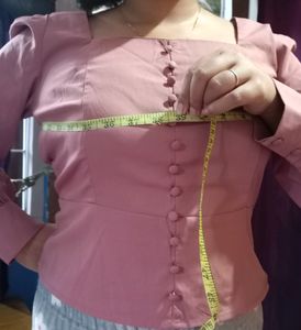 Solid Dusty Pink Cuffed Sleeves Top