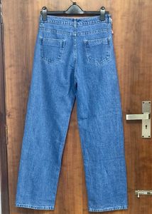High Waist Stone Blue Straight Fit Denim