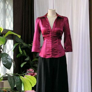 Burgundy Satin Corset Blouse