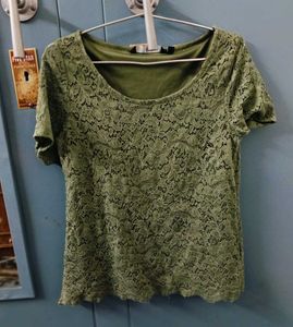 Green Lace Round - Neck Top