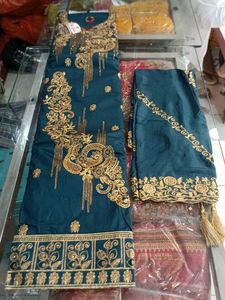 Teal & Gold Embroidered Salwar Kameez