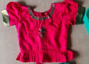 Pink and Teal Lehenga Choli Set With Blouse