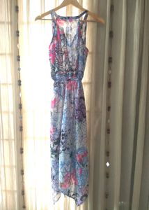 Rain &amp; Rainbow Printed Halter Dress With Handkerchief Hem And Drawstring #studio