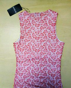 Pink Heart Print Tank Top