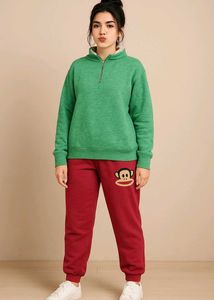 IMPORTED KOREAN Green Half-Zip Pullover