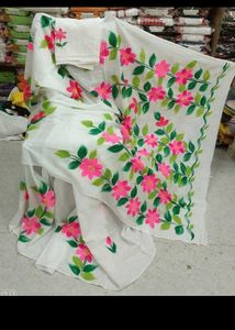Handpainted Pure Cotton Mulmul Saree