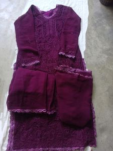 Chikenkari Embroidery Work Kurta Set With Plazo&amp;Du