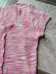 Pink Knit Cropped Cardigan