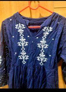 Blue Embroidered Dress/Kurta with adjustable waist