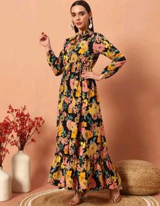 Elegant Women Floral Full Sleeve Printed Dress