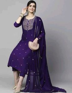 Purple Embroidered Kurta Set