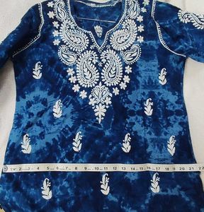 Dark Blue tie N Dye Embroidery Top