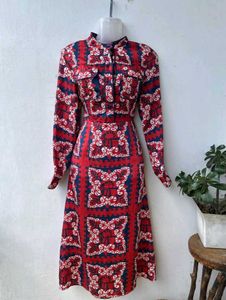 RED & BLUE PATTERNED MIDI DRESS