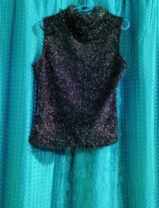 Sparkly White Sweater With Black  Sleeveless Top