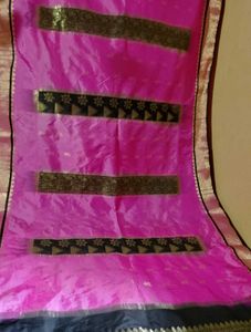 Pink & Black Chanderi Silk Saree