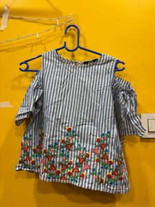 Striped Floral Embroidered Top