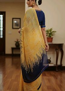 Elegant Yellow & Navy Saree