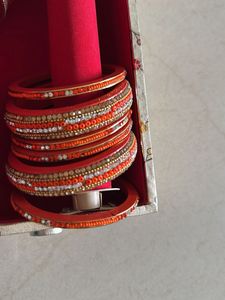 orange Bangles & Kada Set 2/8 For Parties Wedding